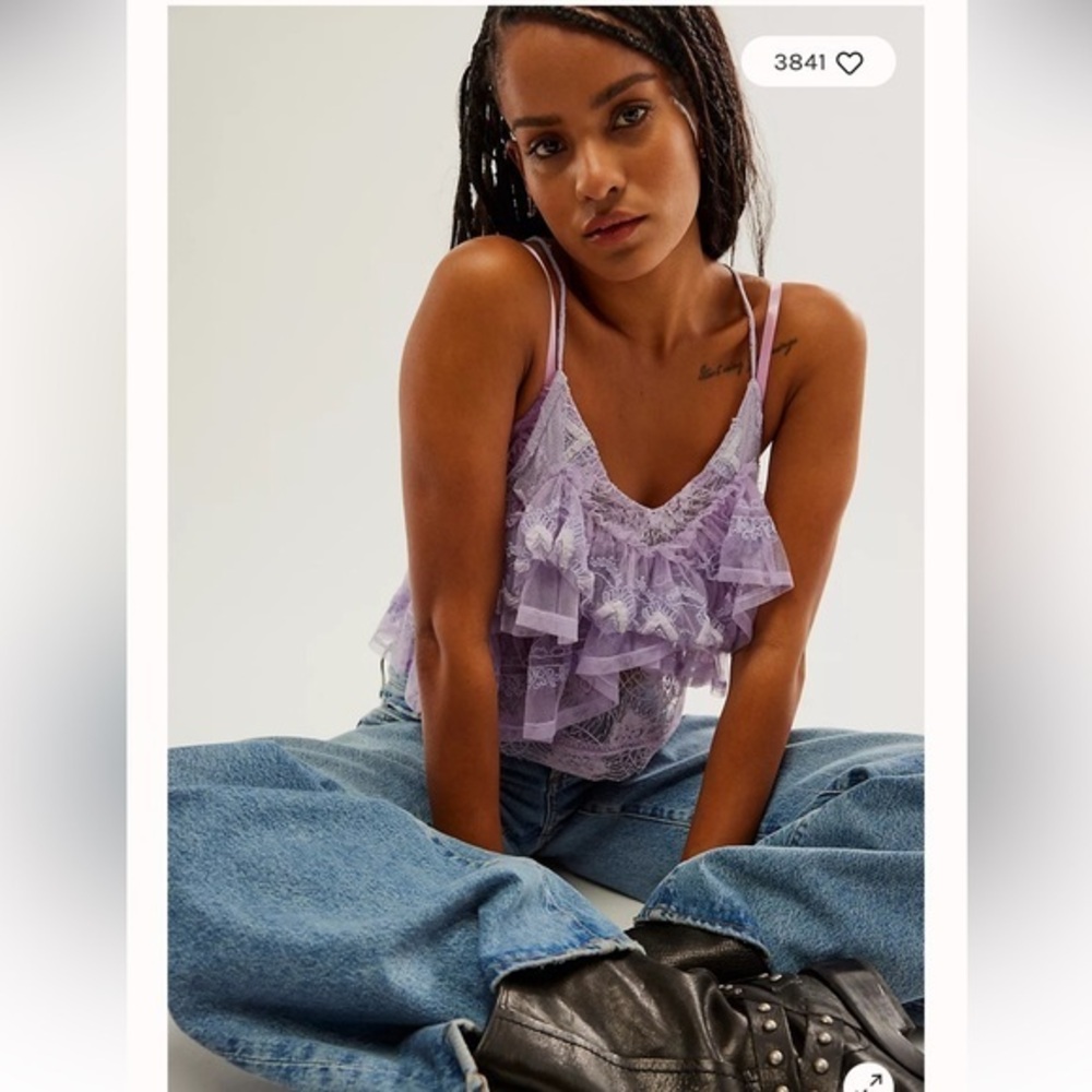 Free People Lavender Lace Ruffle Top